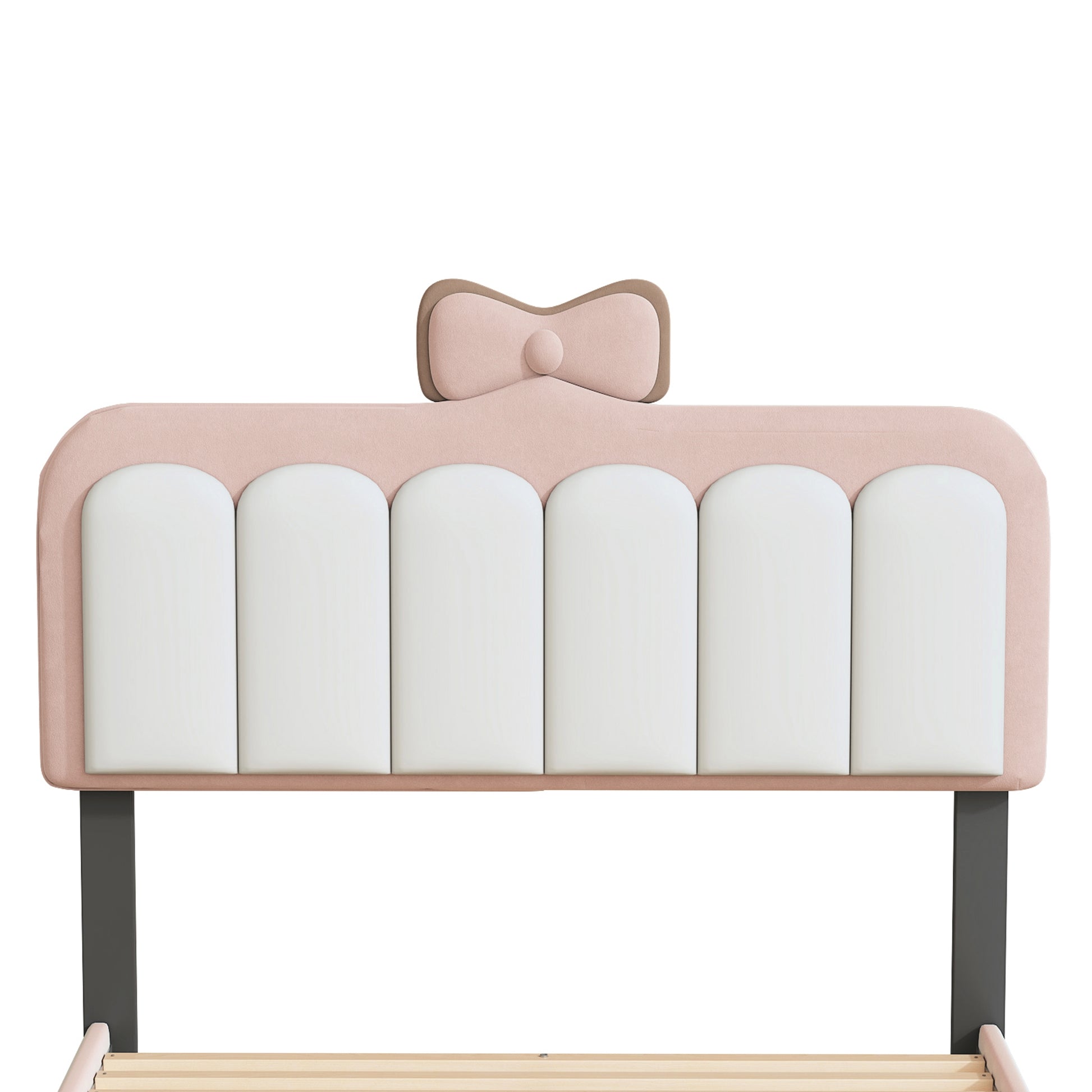 Twin Size Velvet Princess Bed With Bow Knot Headboard,Twin Size Platform Bed With Headboard And Footboard,White Pink Pink Velvet