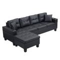 Sectional Sofa Set For Living Room With L Shape Chaise Lounge ,Cup Holder And Left Or Right Hand Chaise Modern 4 Seat Black Black Pu