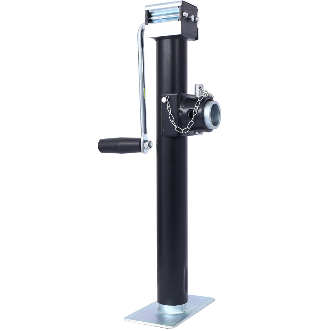 Weld On Pipe Mount Swivel Trailer Jack, 5,000 Lbs. 15 1 2 Inches Vertical Travel, Black Black Steel