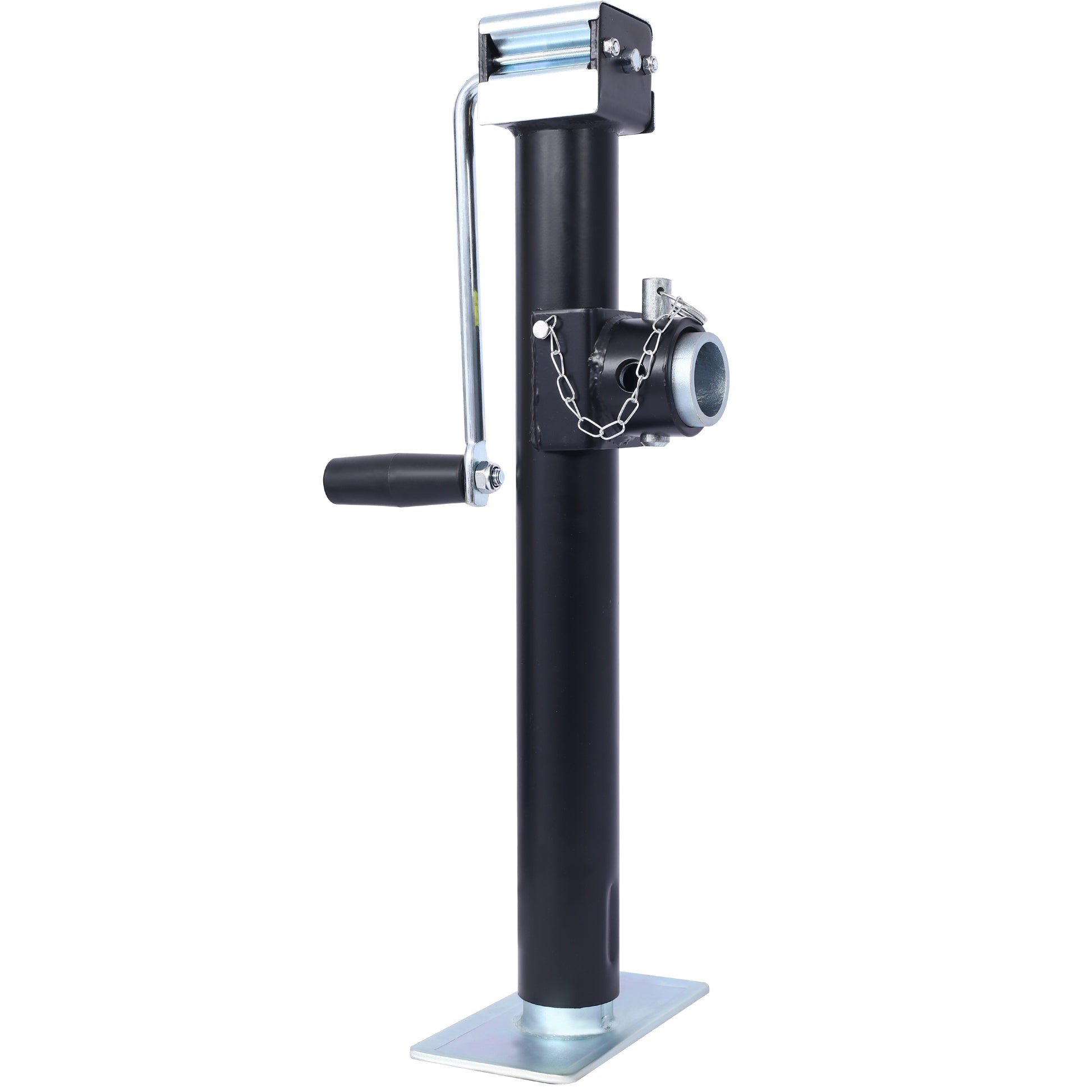Weld On Pipe Mount Swivel Trailer Jack, 5,000 Lbs. 15 1 2 Inches Vertical Travel, Black Black Steel