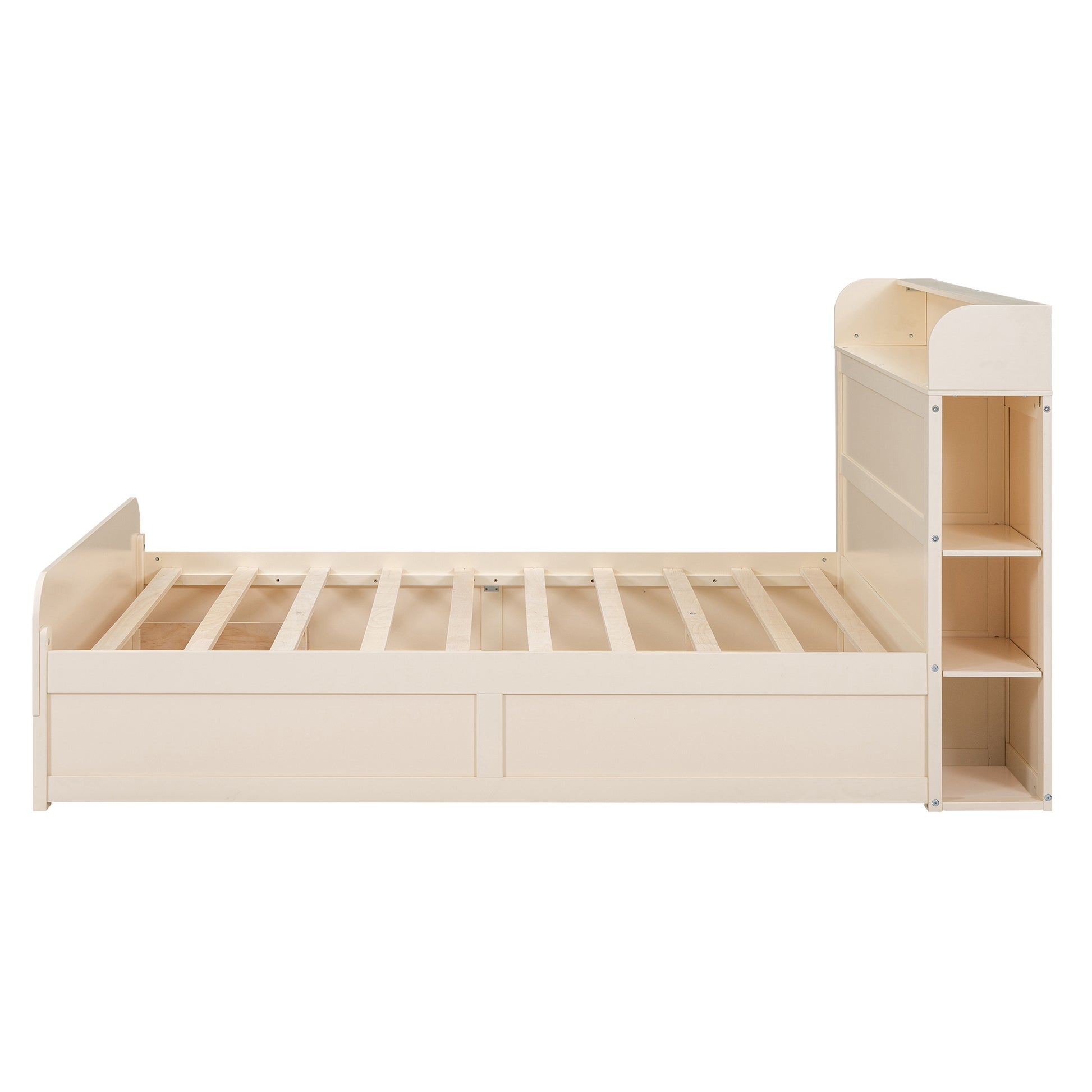 Full Size Platform Bed With Storage Headboard And A Big Drawer, Cream Box Spring Not Required Full Cream Wood Bedroom Bed Frame Solid Wood Mdf