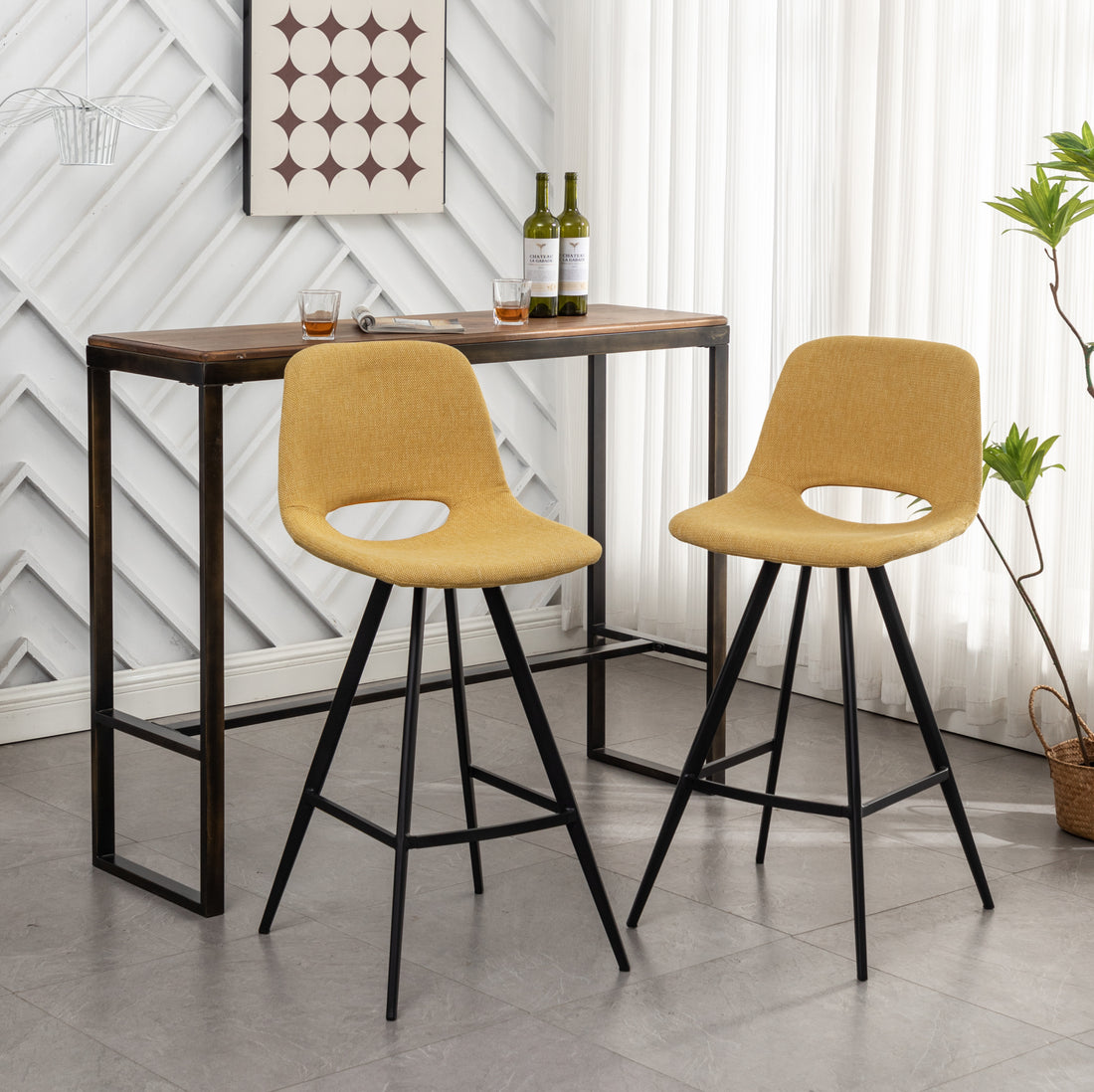 Porth Fabric Kitchen 28.25" Counter Height Stools, Set Of 2, Yellow Yellow Polyester