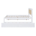 Full Size Elegant Bed Frame With Rattan Headboard And Sockets ,White Full White Rattan