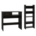 Home Office Set, Two Parts Set, One Drawer, Desktop, Keyboard Tray, Stand, Five Shelves, Black Black Particle Board Particle Board