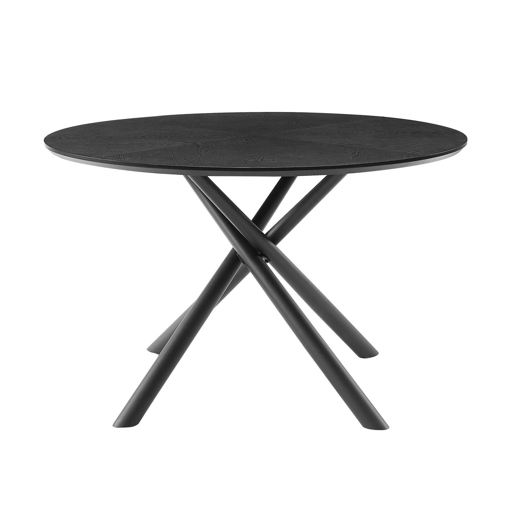 53.14'' Round Mdf Coffee Table End Table Short Leisure Tea Table Cross Legs Metal Base, Easy To Assemble,Black Black Mdf Iron