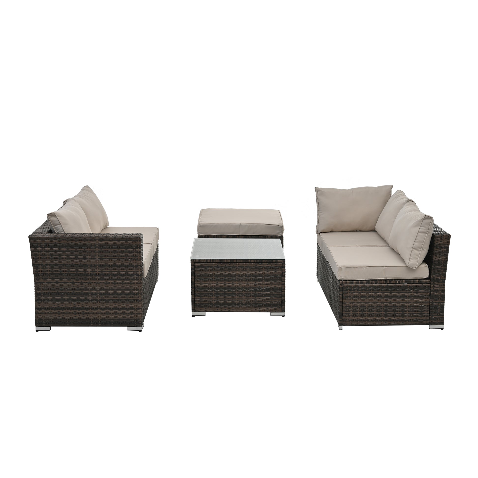 Patio Furniture, Outdoor Furniture, Seasonal Pe Wicker Furniture, 4 Set Wicker Furniture With Tempered Glass Coffee Table Brown Pe Rattan Iron Waterproof Fabric