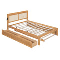 Full Size Elegant Bed Frame With Rattan Headboard And Sockets ,Natural Full Natural Rattan