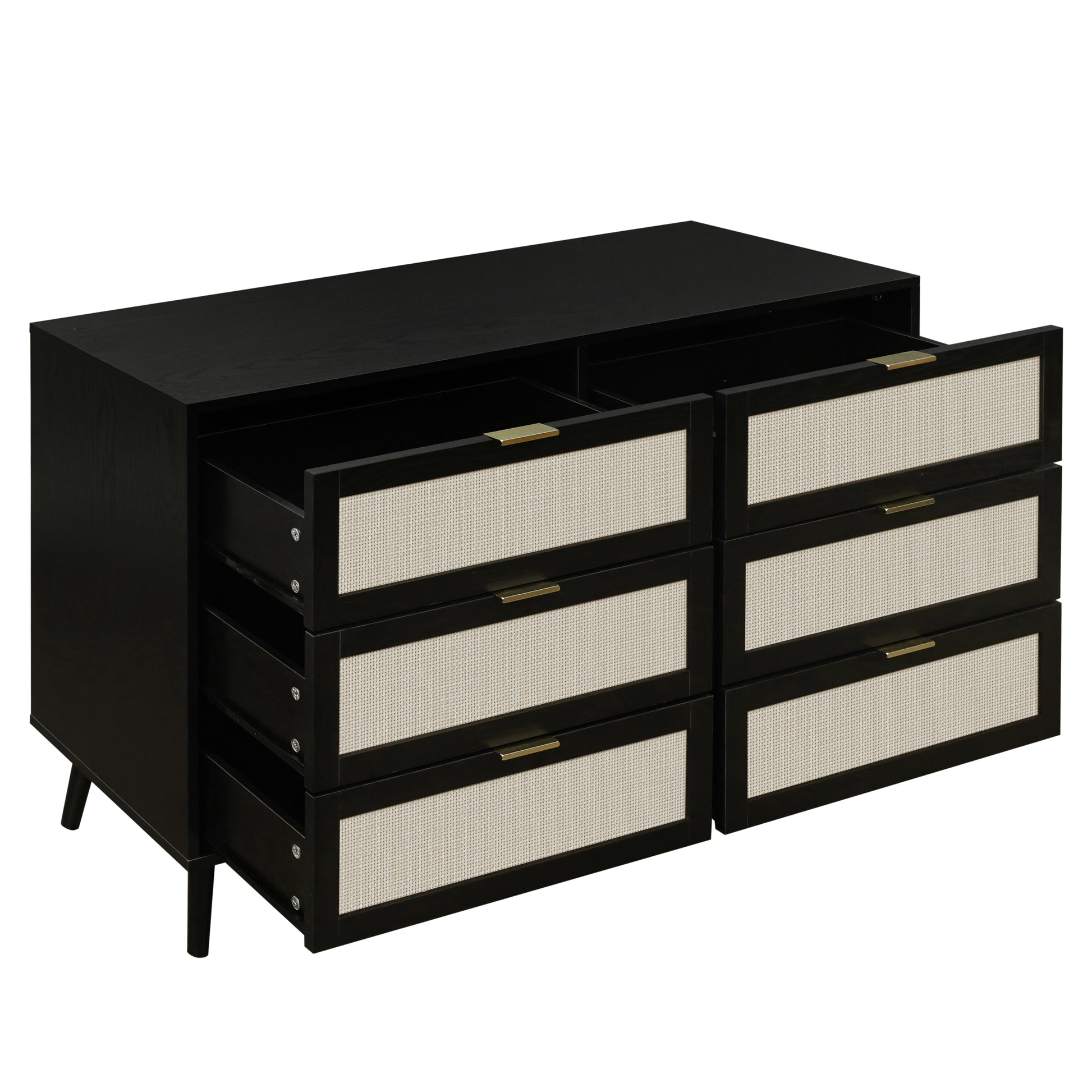 Modern 6 Drawer Dresser Wood Cabinet Black Black Particle Board