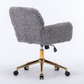 Office Chair,Artificial Rabbit Hair Home Office Chair With Golden Metal Base,Adjustable Desk Chair Swivel Office Chair,Vanity Chair Gray Gray Bedroom Foam Upholstered