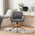 Office Chair,Artificial Rabbit Hair Home Office Chair With Golden Metal Base,Adjustable Desk Chair Swivel Office Chair,Vanity Chair Gray Gray Bedroom Foam Upholstered