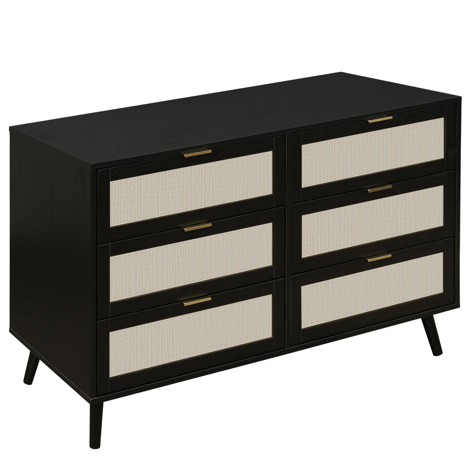 Modern 6 Drawer Dresser Wood Cabinet Black Black Particle Board