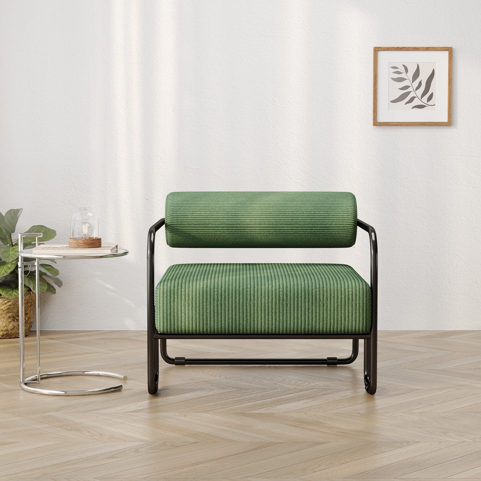 Living Room Iron Sofa Chair, Lazy Individual Chair, Balcony Leisure Chair Color: Green Dark Green Corduroy