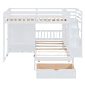 Full Over Twin Bunk Bed With Wardrobe, Drawers, White White Solid Wood