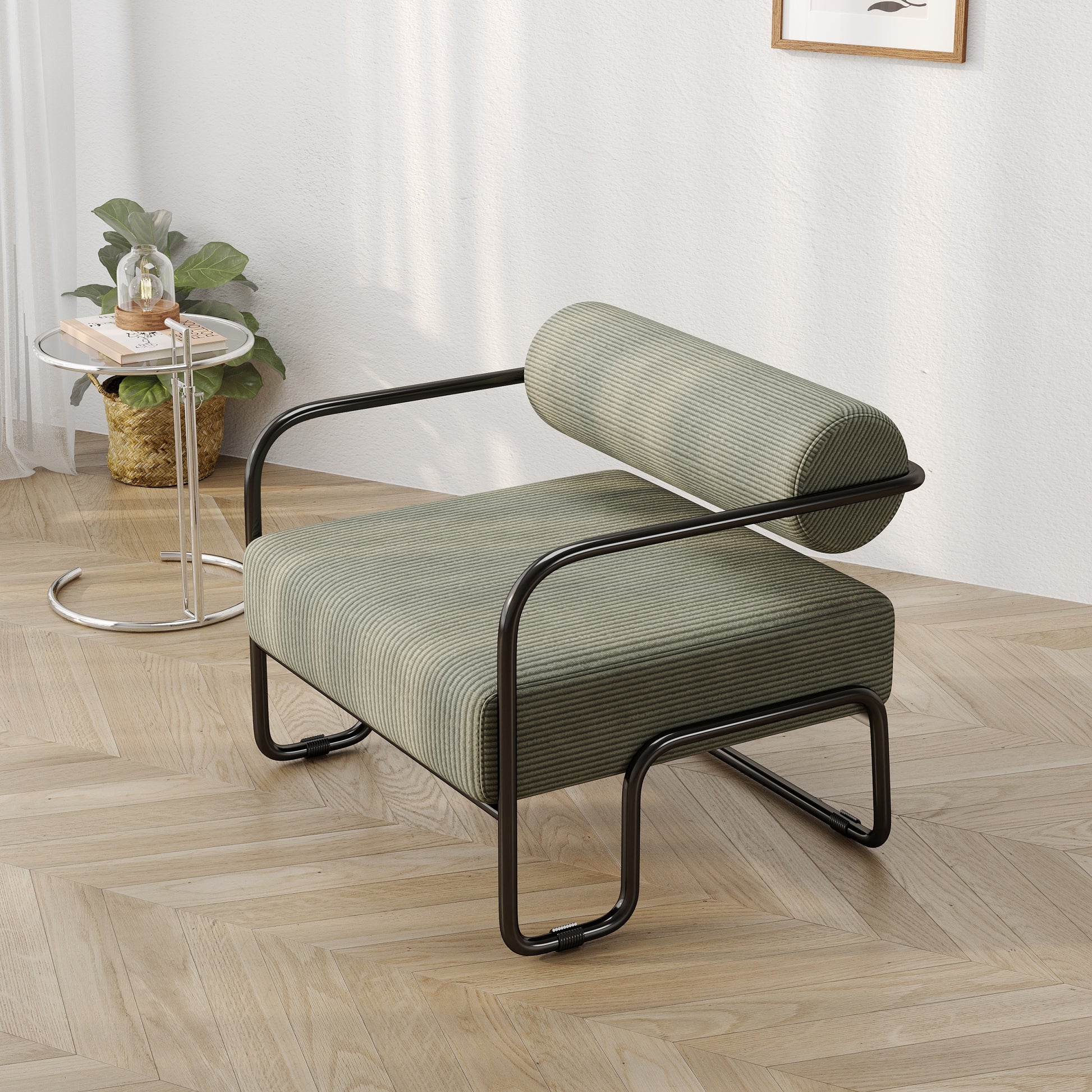 Living Room Iron Sofa Chair, Lazy Individual Chair, Balcony Leisure Chair Color: Brown Light Brown Corduroy
