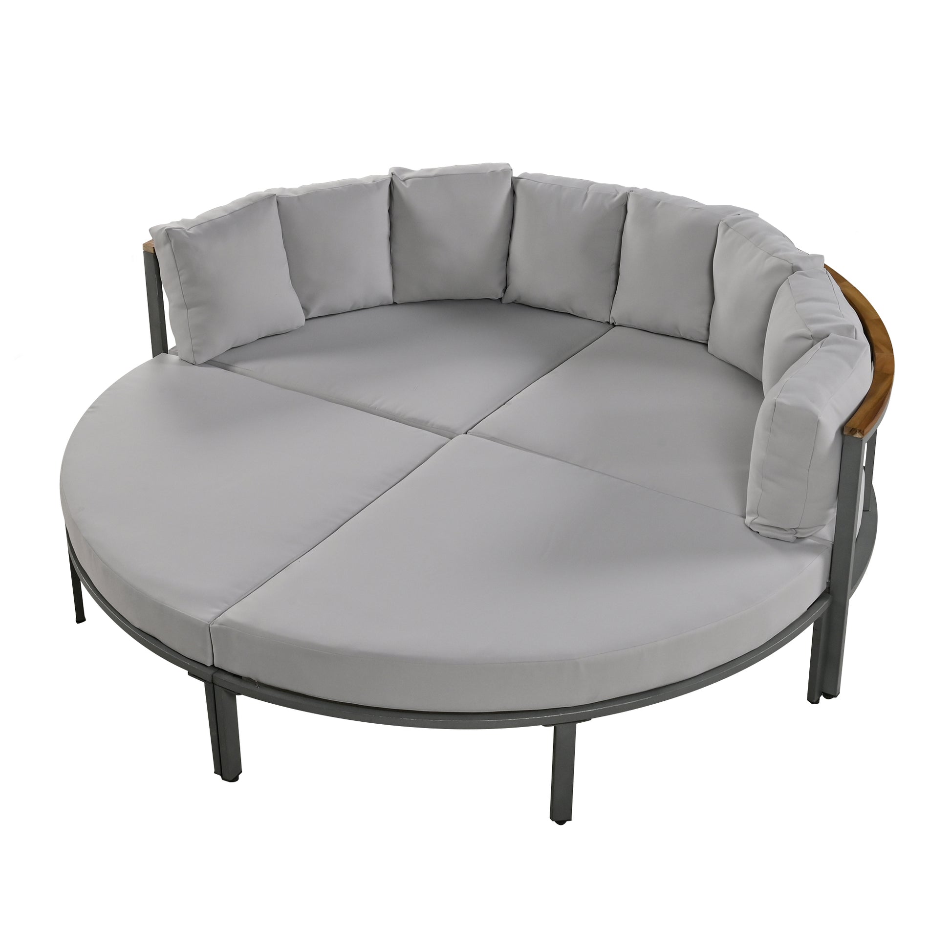 Patio Furniture Set, 4 Piece Round Outdoor Conversation Set All Weather Metal Sectional Sofa With Cushions Grey Seats 6 Metal