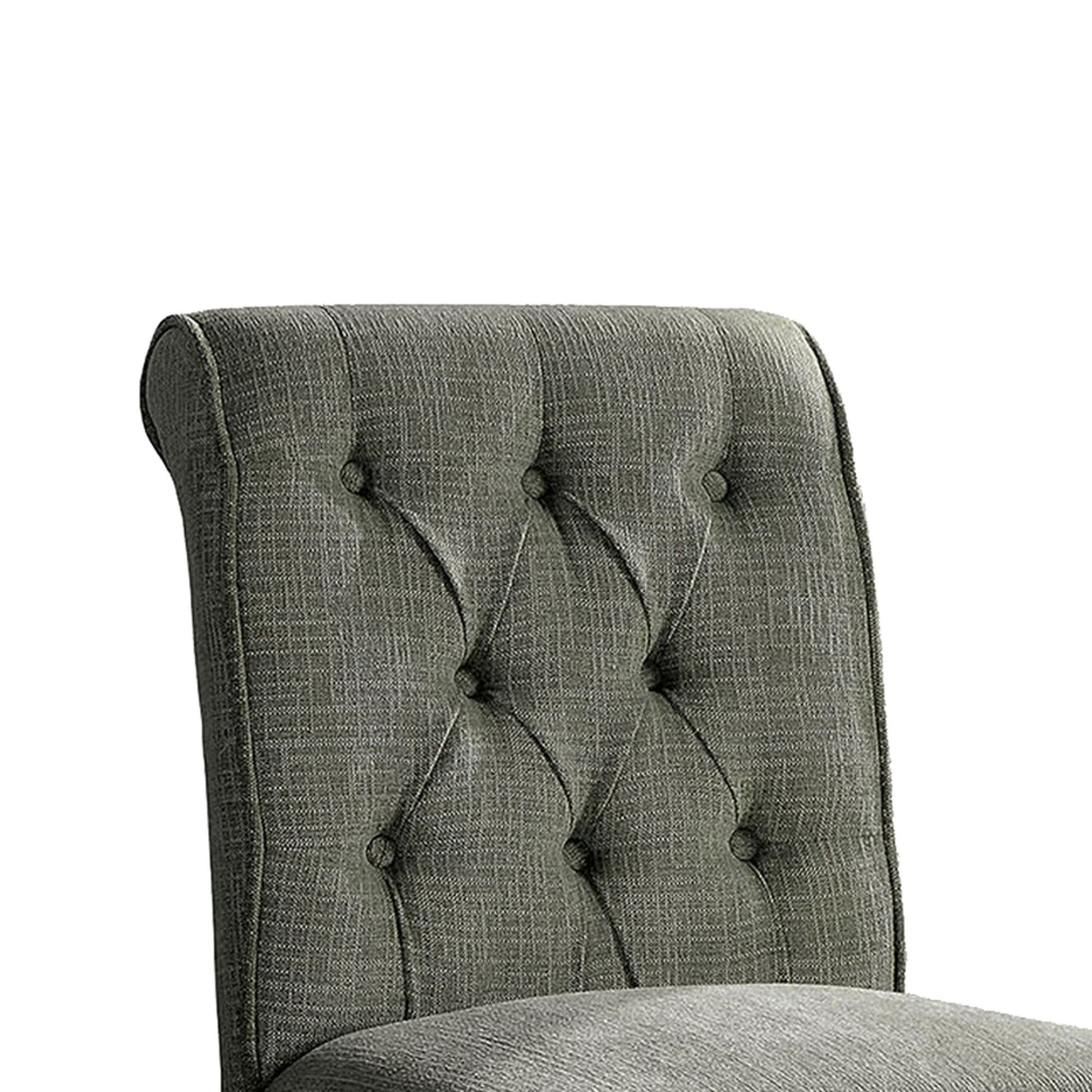 42 Inch Classic Counter Chairs, Button Tufted, Piping, Set Of 2, Gray Black Gray Wood Fabric