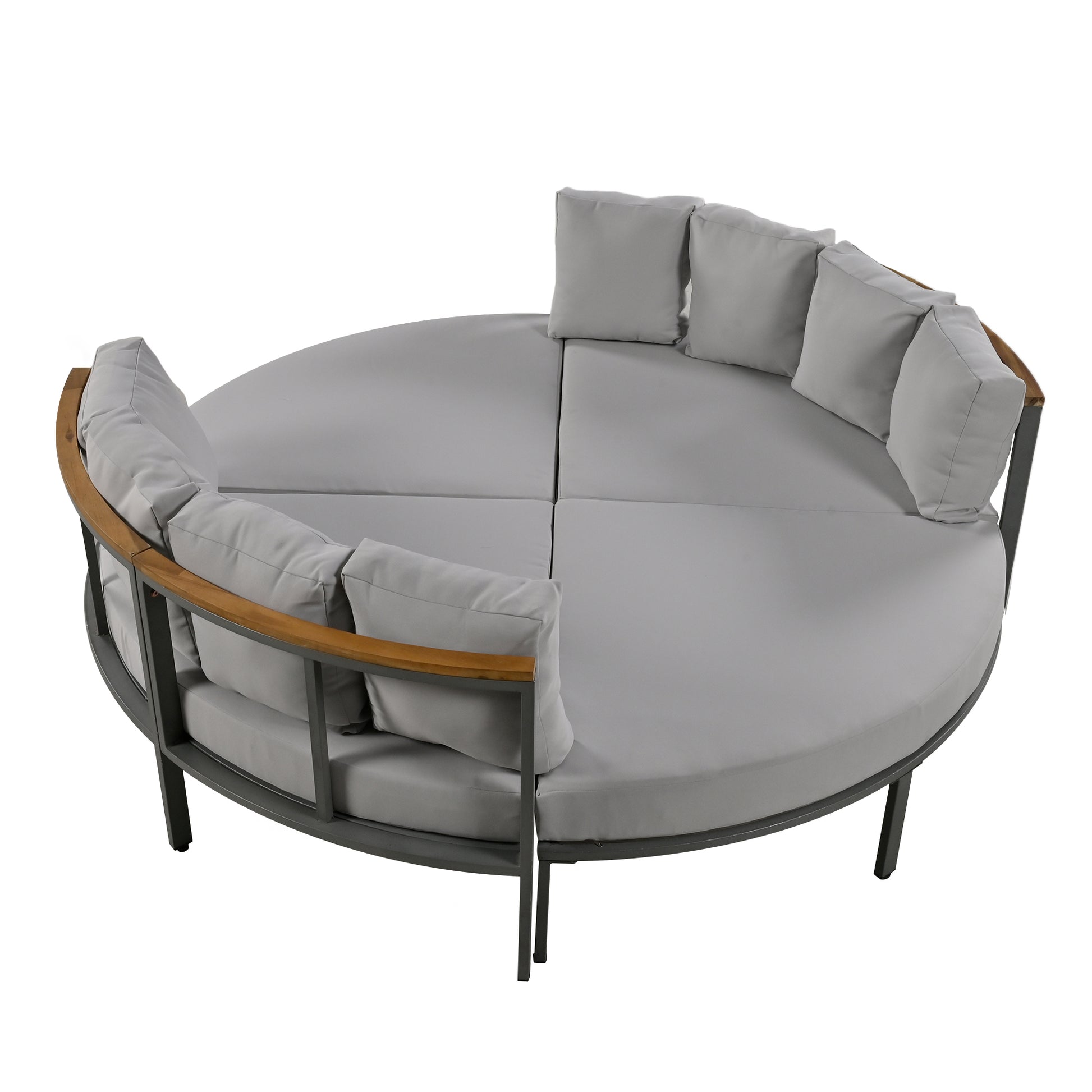 Patio Furniture Set, 4 Piece Round Outdoor Conversation Set All Weather Metal Sectional Sofa With Cushions Grey Seats 6 Metal