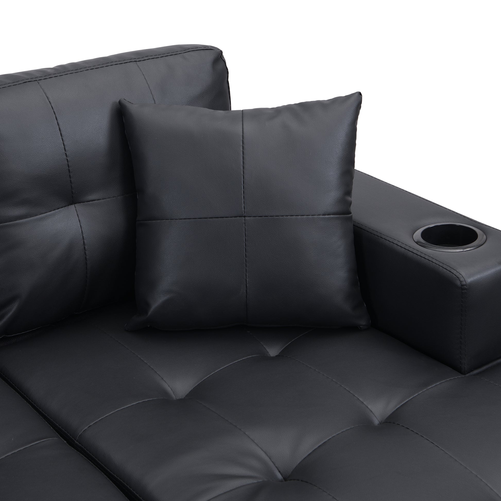 Sectional Sofa Set For Living Room With L Shape Chaise Lounge ,Cup Holder And Left Or Right Hand Chaise Modern 4 Seat Black Black Pu