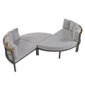 Patio Furniture Set, 4 Piece Round Outdoor Conversation Set All Weather Metal Sectional Sofa With Cushions Grey Seats 6 Metal