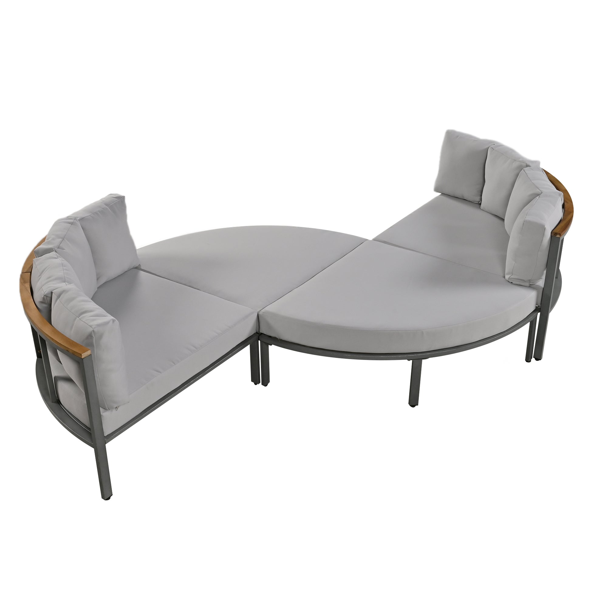 Patio Furniture Set, 4 Piece Round Outdoor Conversation Set All Weather Metal Sectional Sofa With Cushions Grey Seats 6 Metal