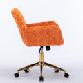 Office Chair,Artificial Rabbit Hair Home Office Chair With Golden Metal Base,Adjustable Desk Chair Swivel Office Chair,Vanity Chair Orange Orange Bedroom Foam Upholstered