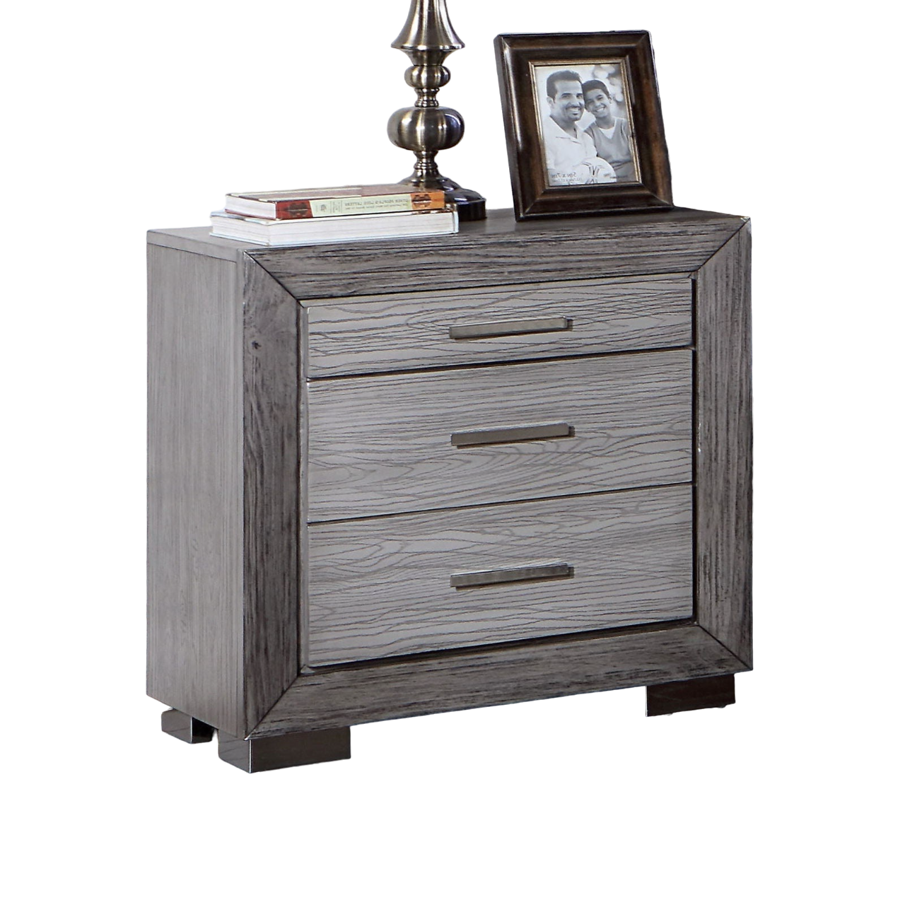 Gray Color Nightstand Bedroom 1Pc Nightstand Solid Wood Bar Handles 3 Drawers Bedside Table Metal Bracket Legs Usb Ports Gray Gray 3 Drawers Bedroom Bedside Cabinet Classic,Contemporary,Modern Rubberwood Usb Port Solid Wood