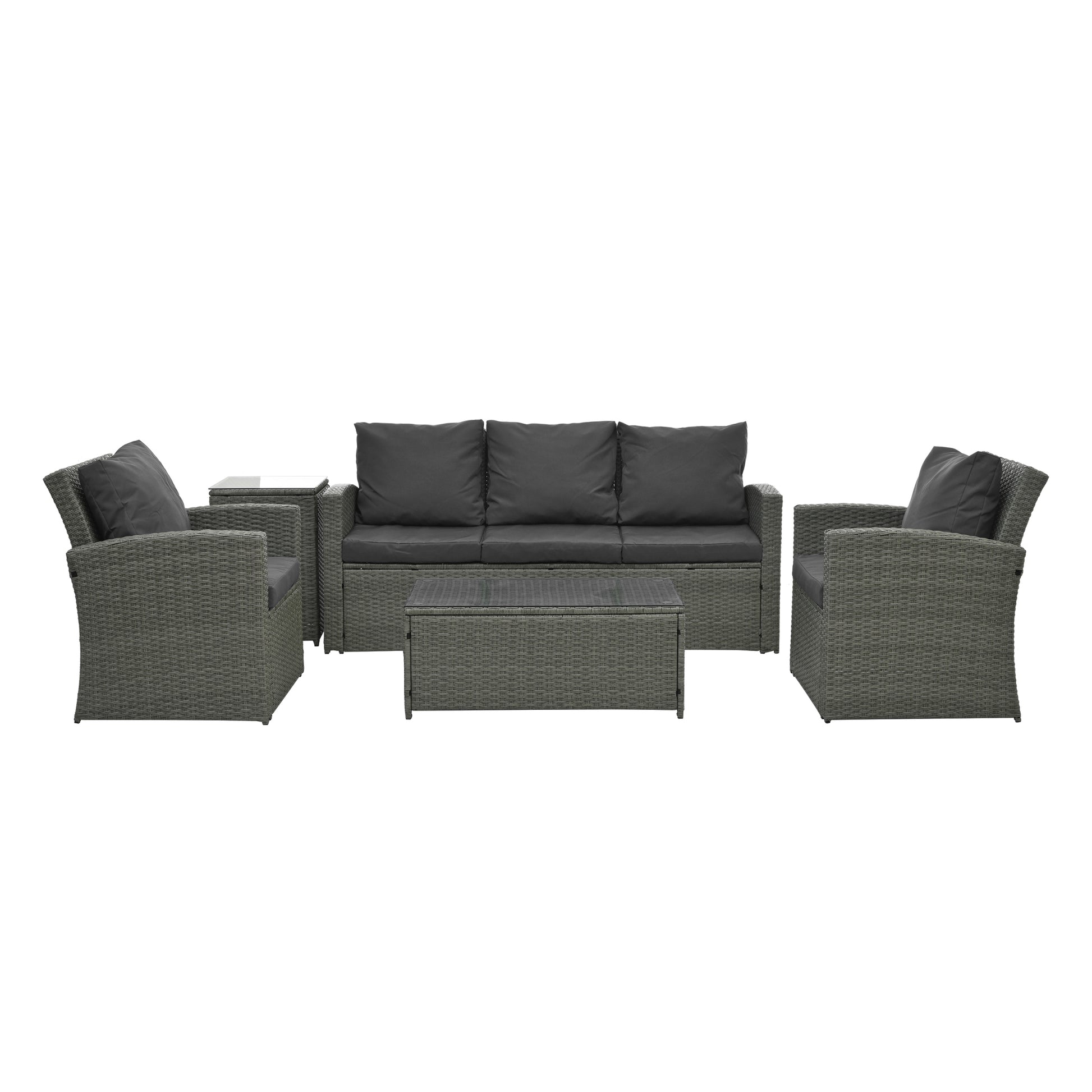 Patio Furniture, Outdoor Furniture, Seasonal Pe Wicker Furniture,5 Set Wicker Furniture With Tempered Glass Table Top Dark Gray Pe Rattan Iron Waterproof Fabric