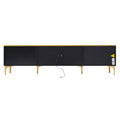 Stylish Led Tv Stand With Marble Veined Table Top For Tvs Up To 78'', Entertainment Center With Brown Glass Storage Cabinet, Golden Legs & Handles For Living Room, Black Gold Black Primary Living Space 70 79 Inches 70 79 Inches Particle Board