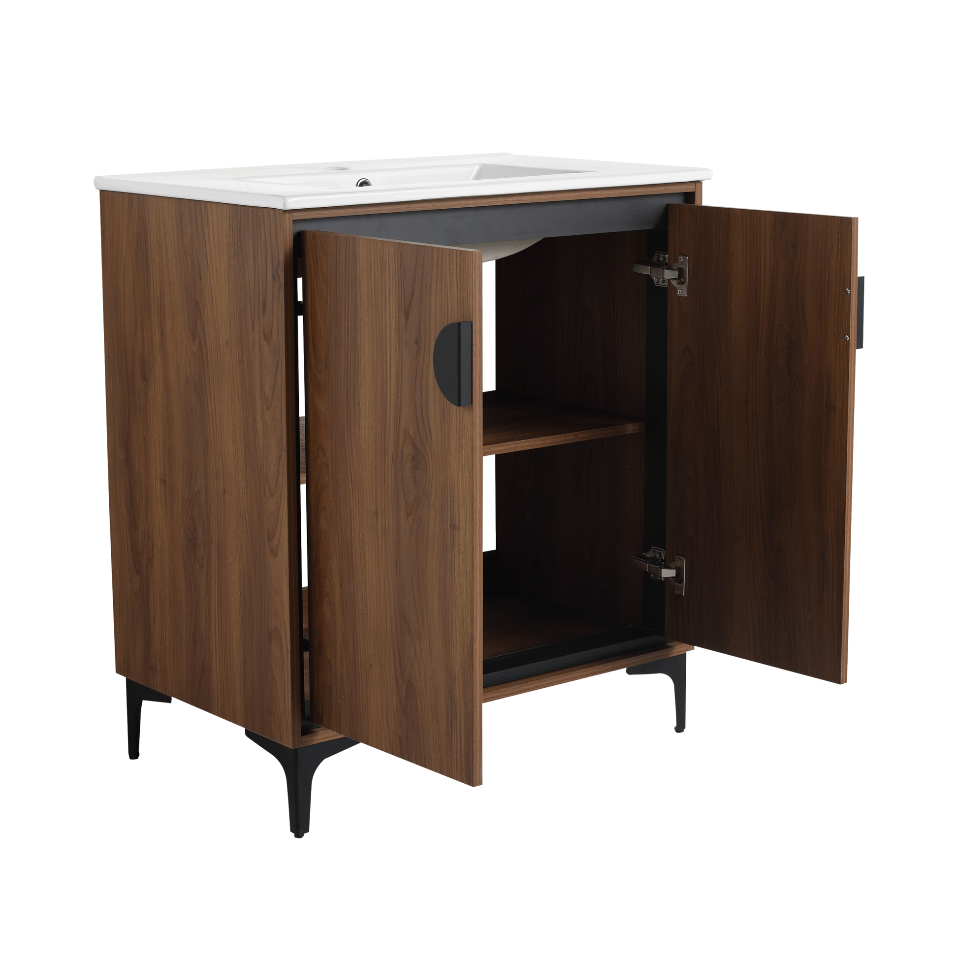 30 "Bathroom Vanity, 2 Doors, Bathroom Cabinet Vanity Freestanding Cabinet Engineered Wood With Sink Brown Bathroom American Design Ceramic Engineered Wood