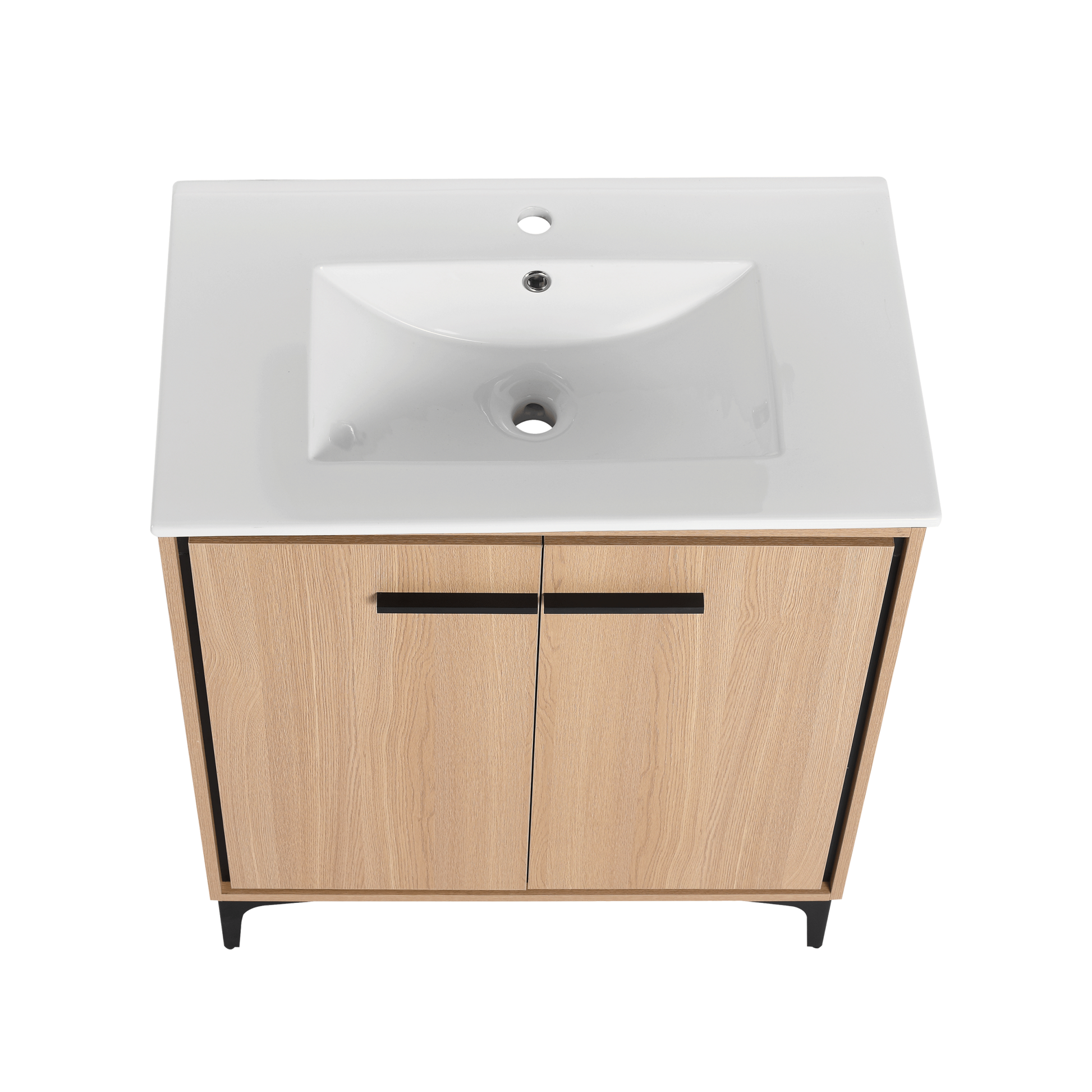 30 Inch Bathroom Vanity Base With Basin, Storage Cabinet With Doors, Engineered Wood Oak Bathroom American Design Ceramic Engineered Wood