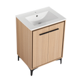 24 Inch Bathroom Vanity Base With Basin, Storage Cabinet With Doors, Engineered Wood Oak Bathroom American Design Ceramic Engineered Wood