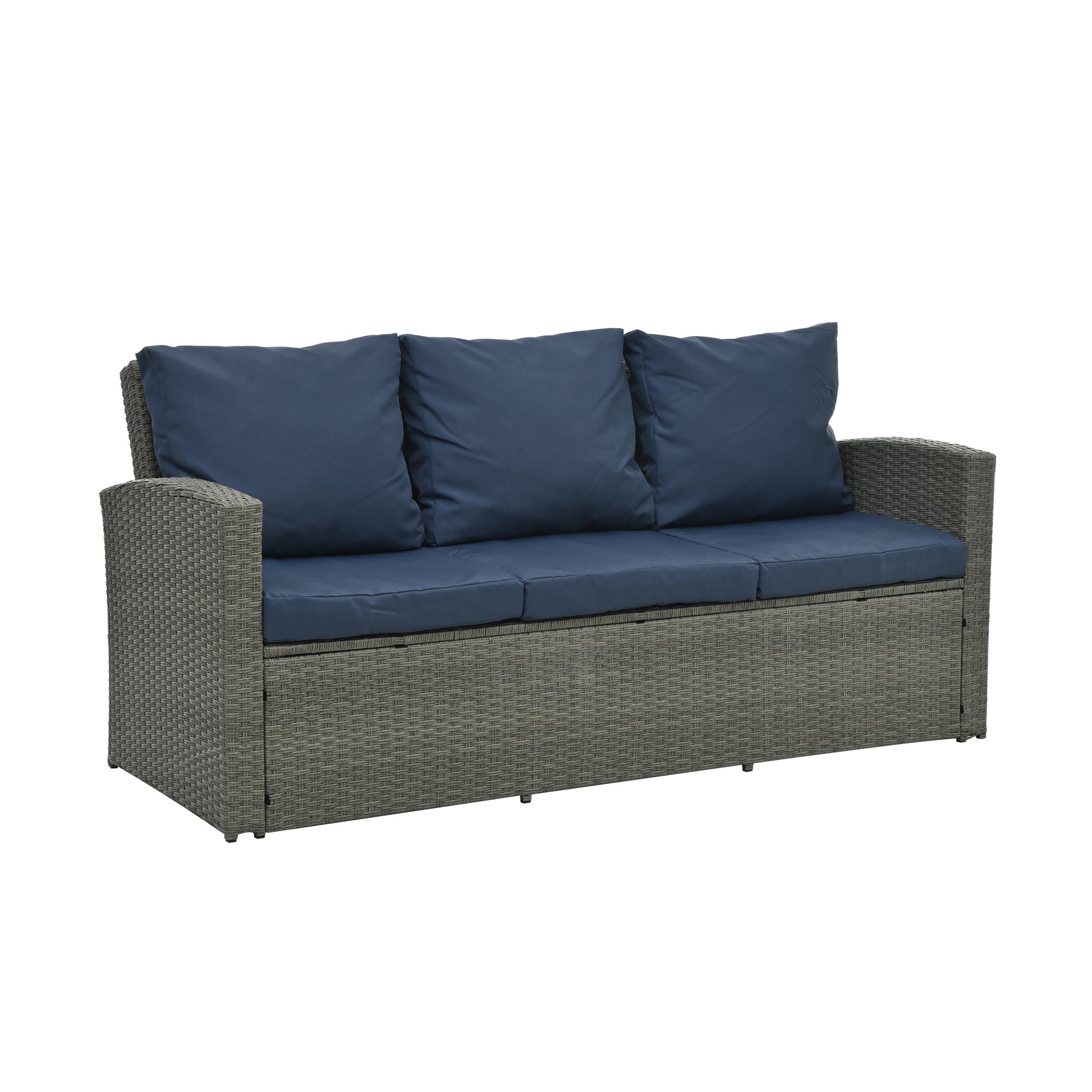 Patio Furniture, Outdoor Furniture, Seasonal Pe Wicker Furniture,5 Set Wicker Furniture With Tempered Glass Table Top Light Blue Pe Rattan Iron Waterproof Fabric