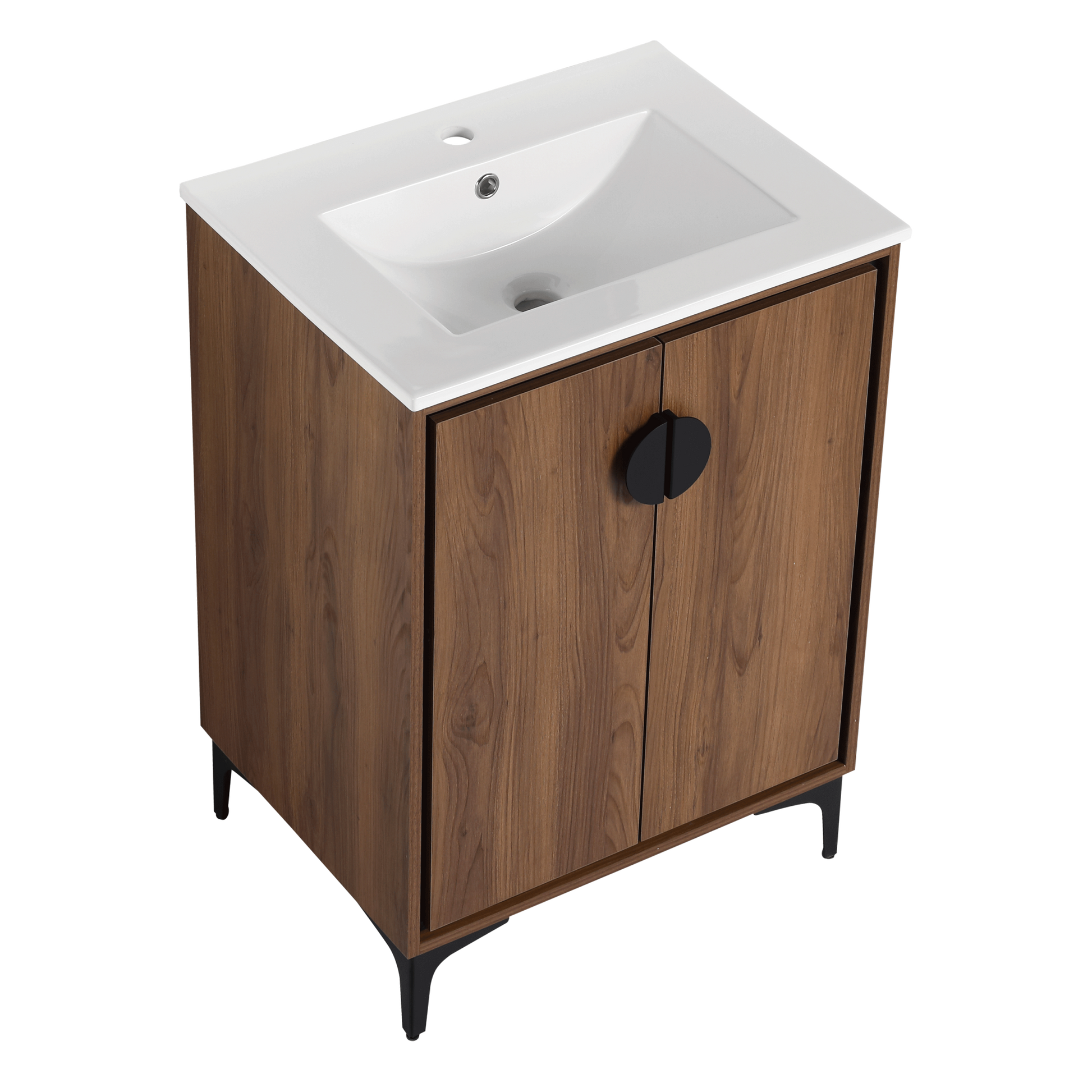 24'' Bathroom Vanity With Top Sink, Modern Bathroom Storage Cabinet With 2 Soft Closing Doors, Single Sink Bathroom Vanity Brown Bathroom American Design Ceramic Engineered Wood