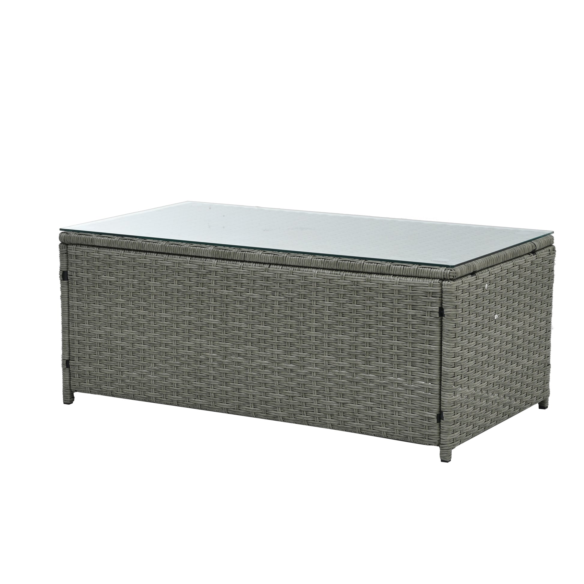 Patio Furniture, Outdoor Furniture, Seasonal Pe Wicker Furniture,5 Set Wicker Furniture With Tempered Glass Table Top Dark Gray Pe Rattan Iron Waterproof Fabric