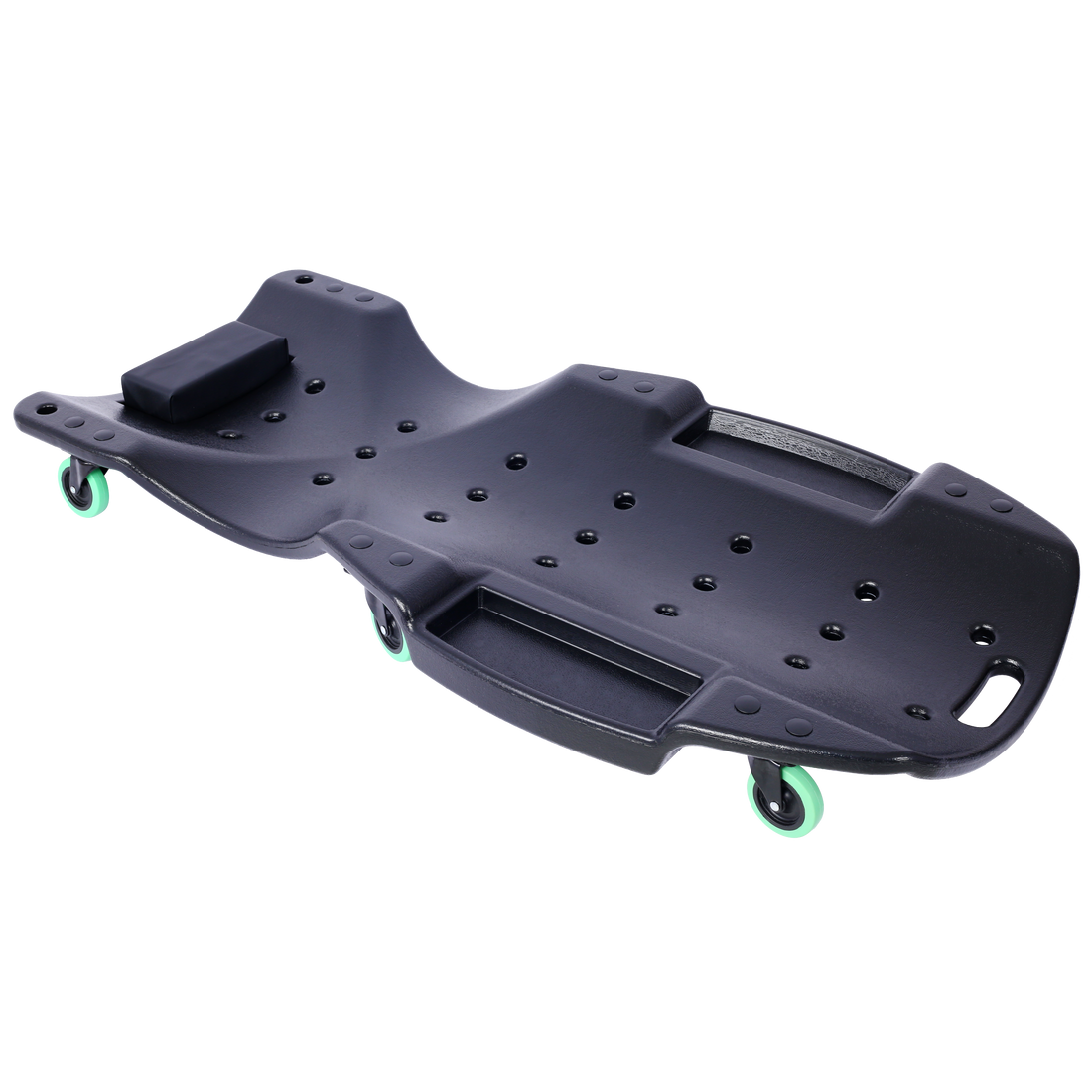Plastic Creeper 48 Inch Blow Molded Ergonomic Hdpe Body With Padded Headrest & Dual Tool Trays 440 Lbs Capacity Black Black Hdpe