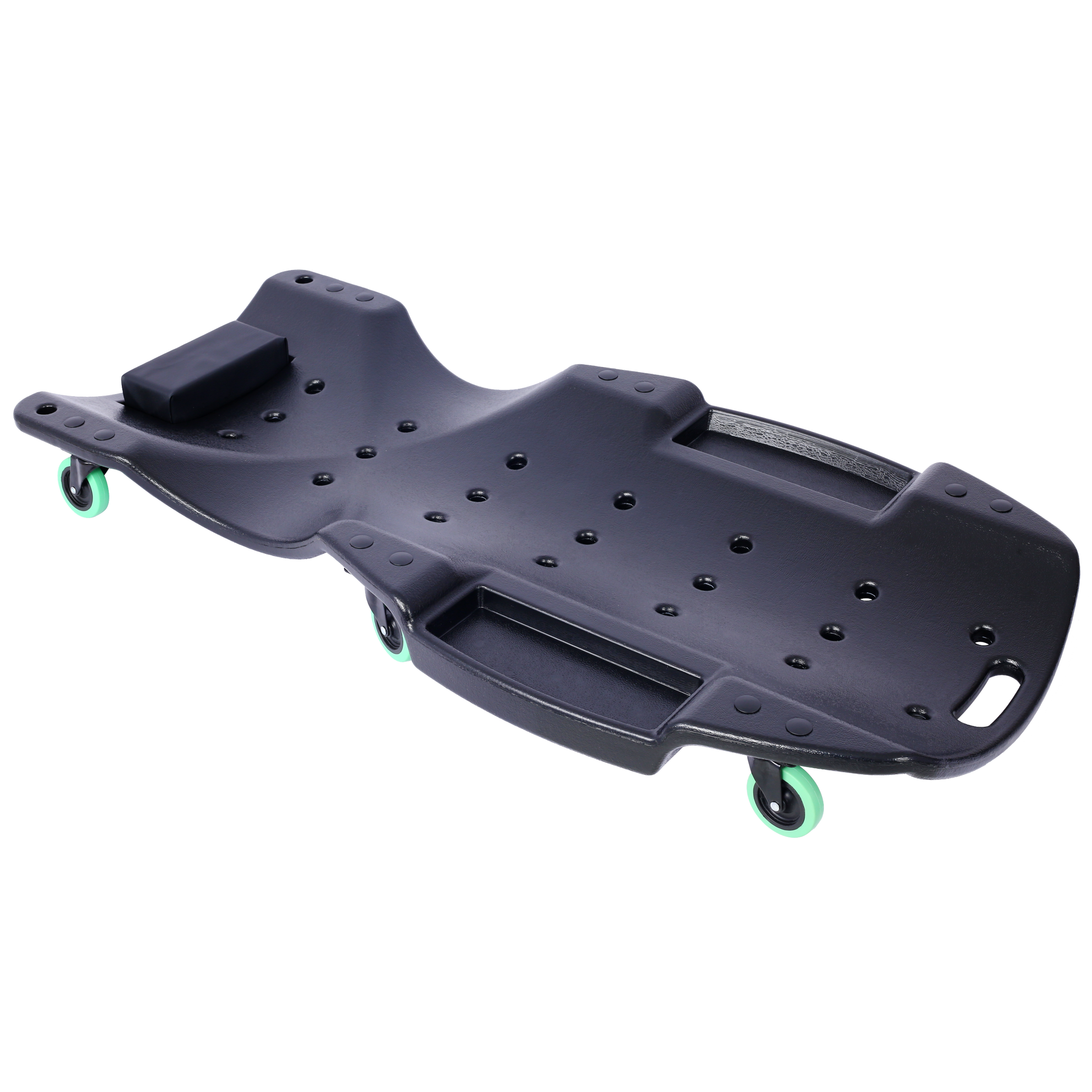 Plastic Creeper 48 Inch Blow Molded Ergonomic Hdpe Body With Padded Headrest & Dual Tool Trays 440 Lbs Capacity Black Black Hdpe