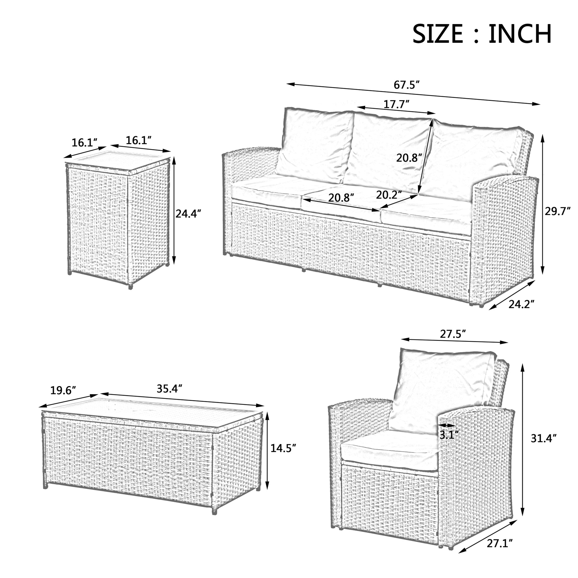 Patio Furniture, Outdoor Furniture, Seasonal Pe Wicker Furniture,5 Set Wicker Furniture With Tempered Glass Table Top Dark Gray Pe Rattan Iron Waterproof Fabric