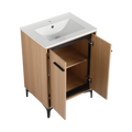 24 Inch Bathroom Vanity Base With Basin, Storage Cabinet With Doors, Engineered Wood Oak Bathroom American Design Ceramic Engineered Wood