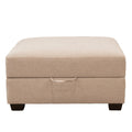 Classic Living Room Storage Ottoman, Fabric Upholstered Footstool With Storage Cabinet, Hardwood Frame, Beige Brown Wood Primary Living Space Solid Beige With Storage Beige Polyester Or Polyester Blend Medium Firm Backless Modern Rectangle Internal