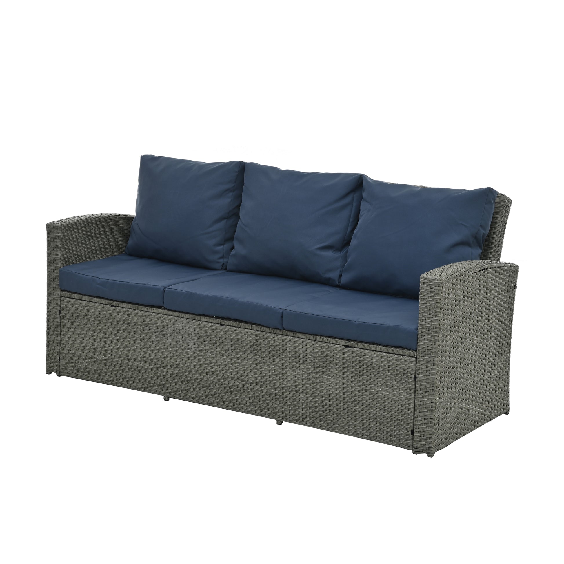 Patio Furniture, Outdoor Furniture, Seasonal Pe Wicker Furniture,5 Set Wicker Furniture With Tempered Glass Table Top Light Blue Pe Rattan Iron Waterproof Fabric