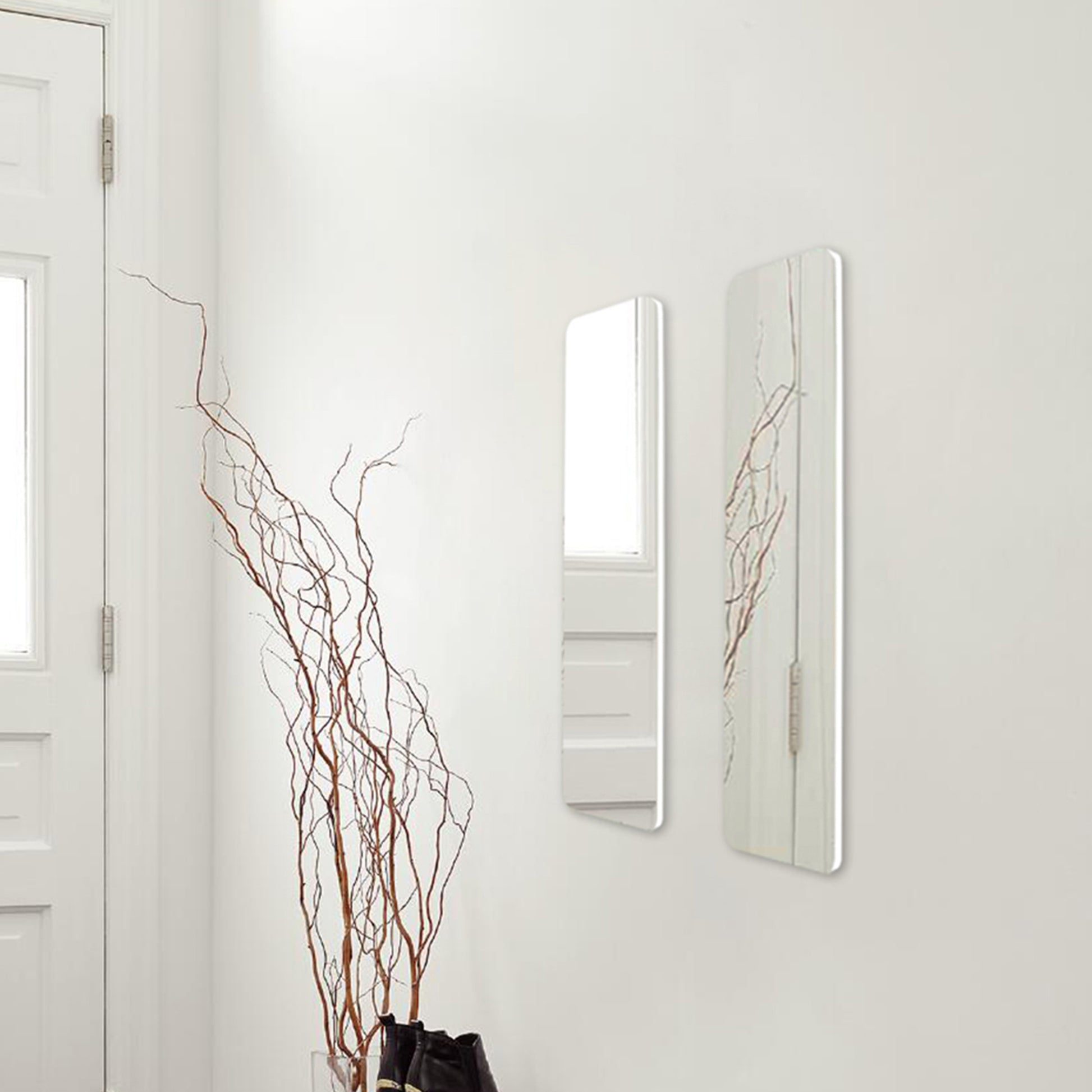 Wall Mount Mirror Set Of 2.Mdf Mirror Wall Mount At Horizontal & Vertical Hanging White Mdf