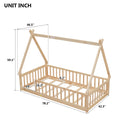 Twin Tent Shaped Floor Bed, Teepee Bed With Guardrails, Slats,Natural Twin Natural Wood Bedroom American Design Pine Bed Frame Pine