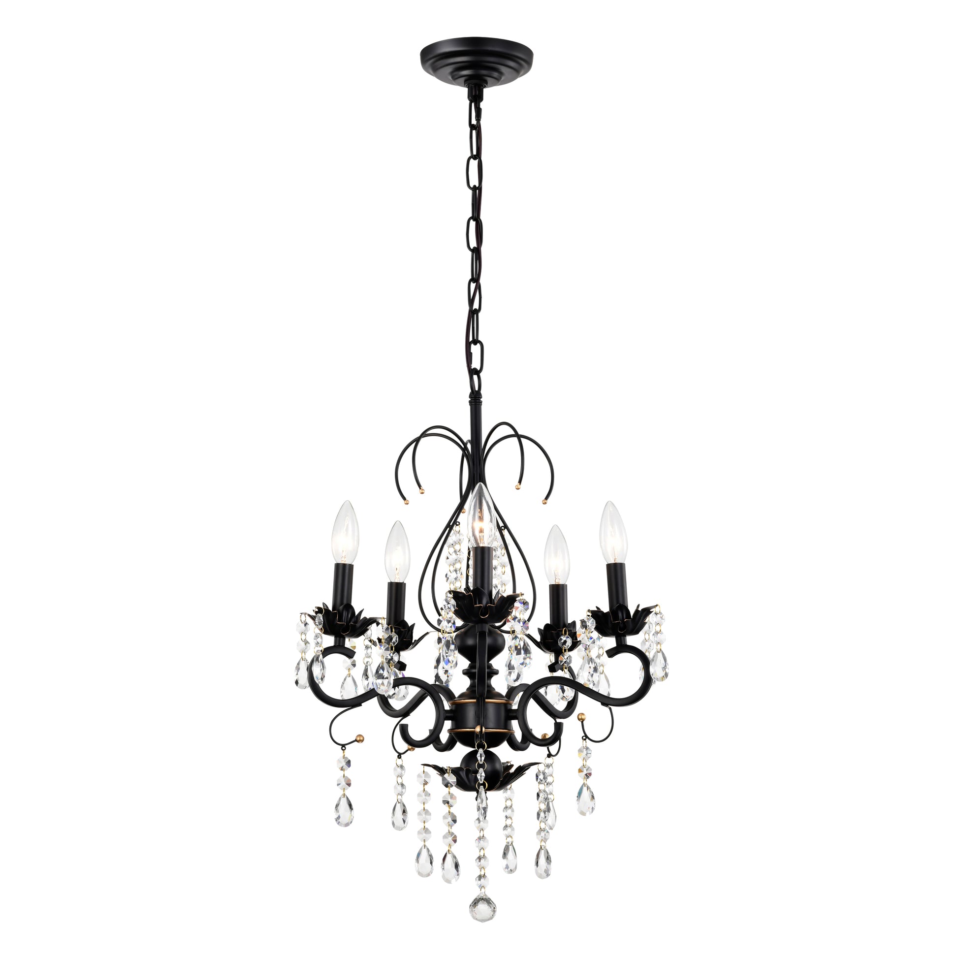 Classic Vintage Crystal Candle Chandeliers Lighting, 5 Lights Pendant Ceiling Fixture Lamp 5*E12*Max40W, No Include Bulb Chandelier For Living Room Dining Room Bedroom Hall Balcony Matte Black Gold Matte Black American Design,Luxury,Modern,Vintage Metal