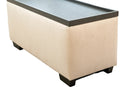 Living Room Storage Console, Linen Upholstered Storage Ottoman, Sofa Console, Distressed Finish Removable Wooden Top, Beige Brown Wood Primary Living Space Solid Beige With Storage Beige Linen Cotton Or Cotton Blend Medium Firm Backless Modern Rectangle