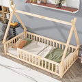 Twin Tent Shaped Floor Bed, Teepee Bed With Guardrails, Slats,Natural Twin Natural Wood Bedroom American Design Pine Bed Frame Pine