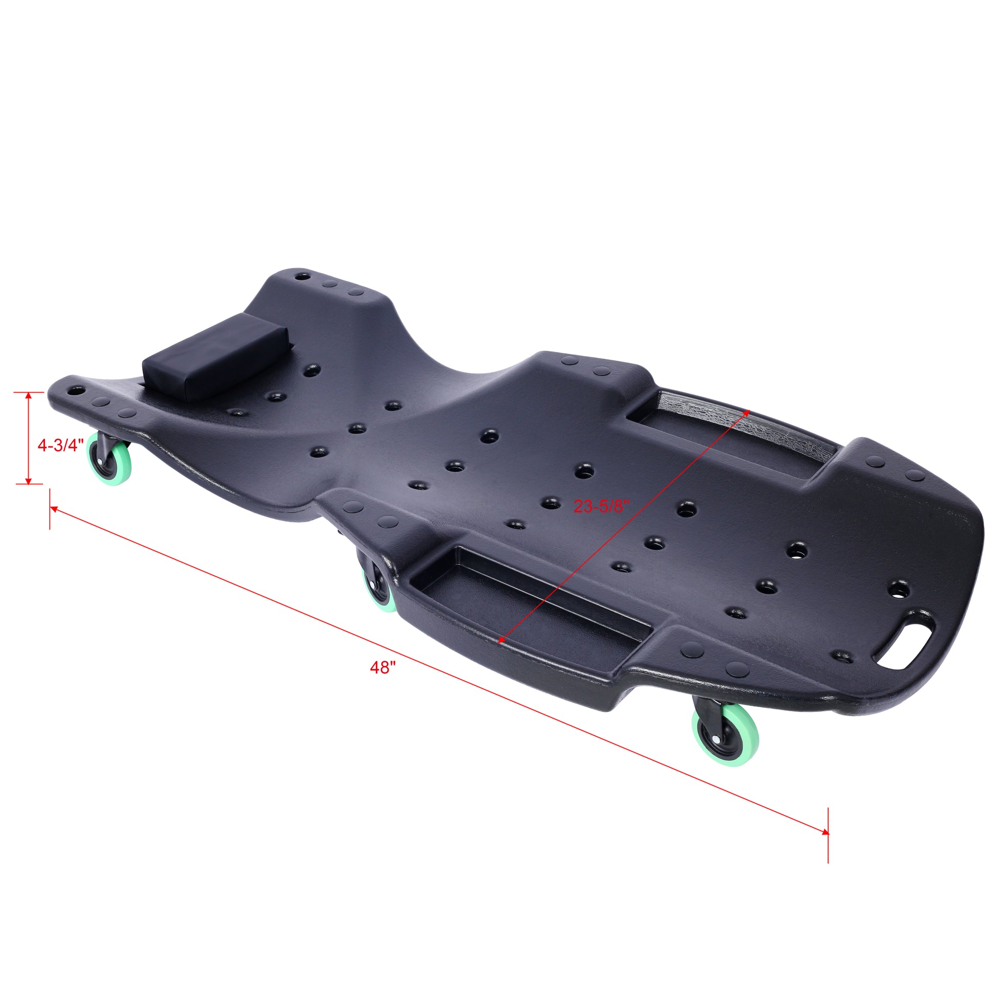 Plastic Creeper 48 Inch Blow Molded Ergonomic Hdpe Body With Padded Headrest & Dual Tool Trays 440 Lbs Capacity Black Black Hdpe