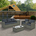 Patio Furniture, Outdoor Furniture, Seasonal Pe Wicker Furniture,5 Set Wicker Furniture With Tempered Glass Table Top Dark Gray Pe Rattan Iron Waterproof Fabric