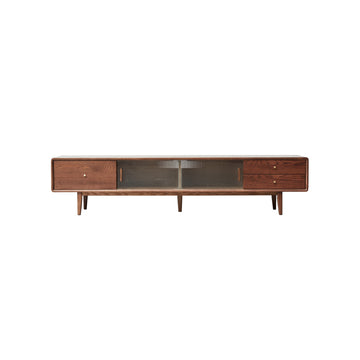 Walnut Color North America A Grade Solid Red Oak Tv Cabinet With Chinese Changhong Glass Doors, Two Drawer Storage Space Tv Standing Walnut Brown Primary Living Space 70 79 Inches 70 79 Inches European,Modern Oak 75 Inches Wood Wood Glass