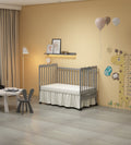 3 In 1 Convertible Crib In Storm Grey, Made Of Sustainable Pinewood, Non Toxic Finish, Comes With Locking Wheels, Wooden Nursery Furniture Stone Gray Wood