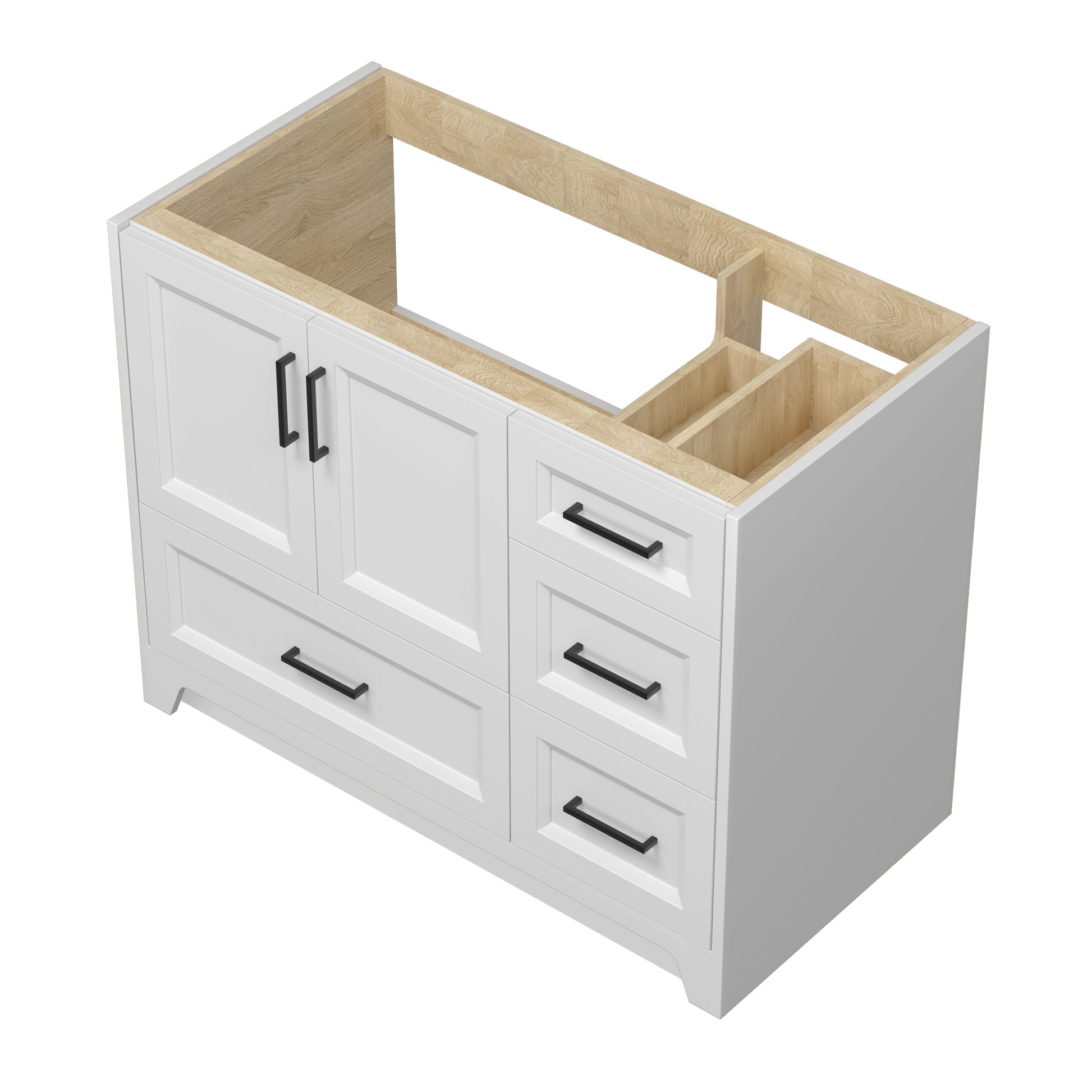 Solid Wood 42 Inch Bathroom Vanity Without Top Sink, Modern Bathroom Vanity Base Only, Birch Solid Wood And Plywood Cabinet, Bathroom Storage Cabinet With Double Door Cabinet And 4 Drawers, White Soft Close Doors Bathroom Lacquered 4 White 4 4 36 To 47